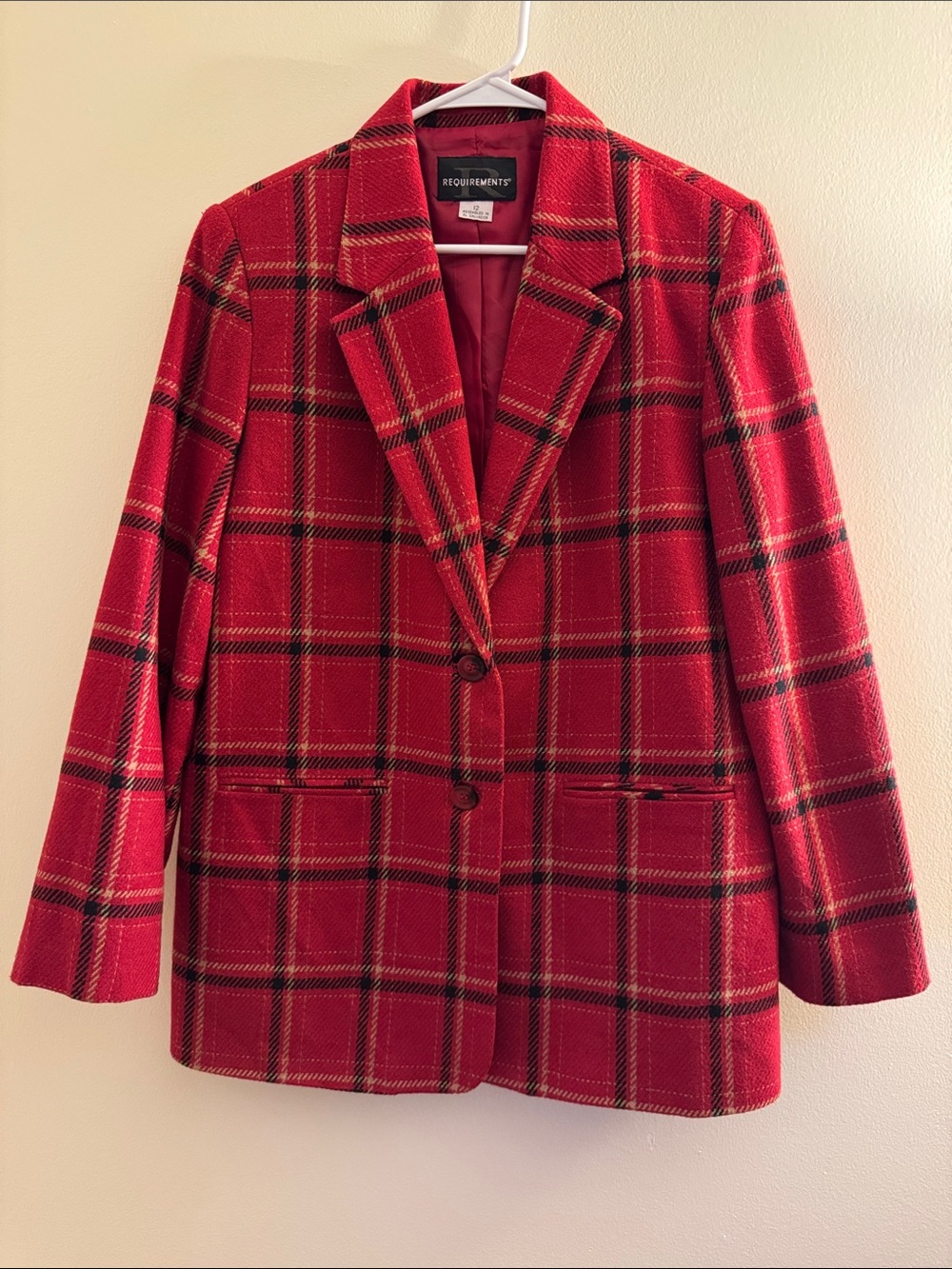 REQUIREMENTS Vintage Plaid Red Blazer